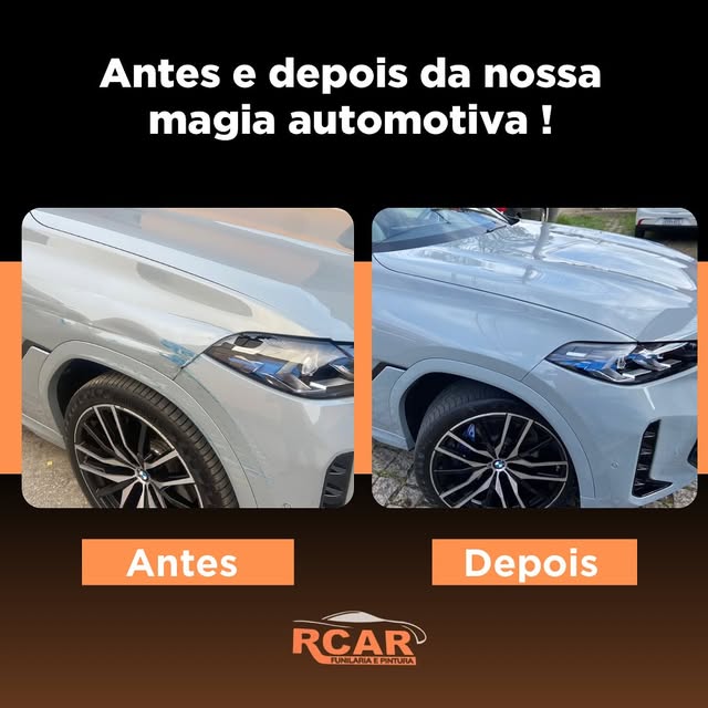BMW, lataria e para-lama antes e depois do reparo da RCAR
