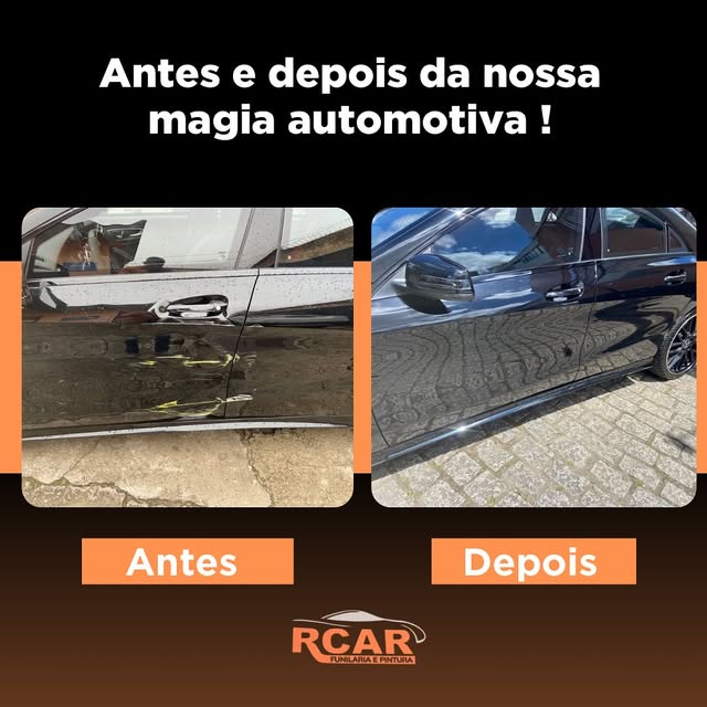 Porta de carro antes e depois do polimento e pintura da RCAR